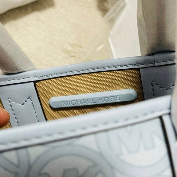 NWT Michael Kors Jodie Small Logo Jacquard Tote Bag In Pale Ocean Blue - Picture 8 of 12